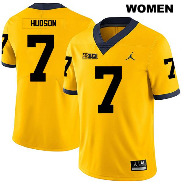 Women's NCAA Michigan Wolverines Khaleke Hudson #7 Yellow Jordan Brand Authentic Stitched Legend Football College Jersey MW25C55WL